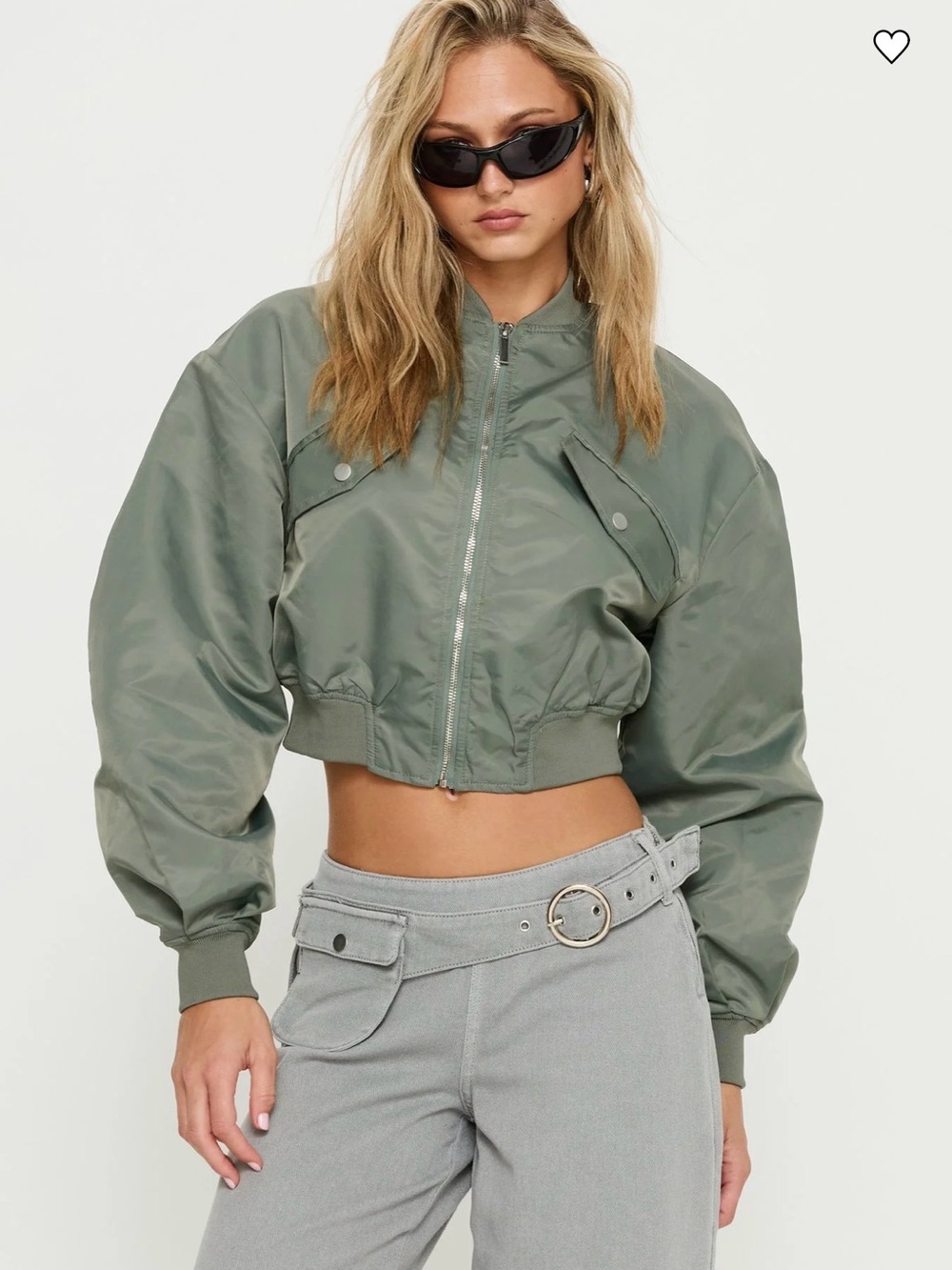 Princess Polly Thalya Cropped Bomber Jacket Womens 4 Sage Green NWT